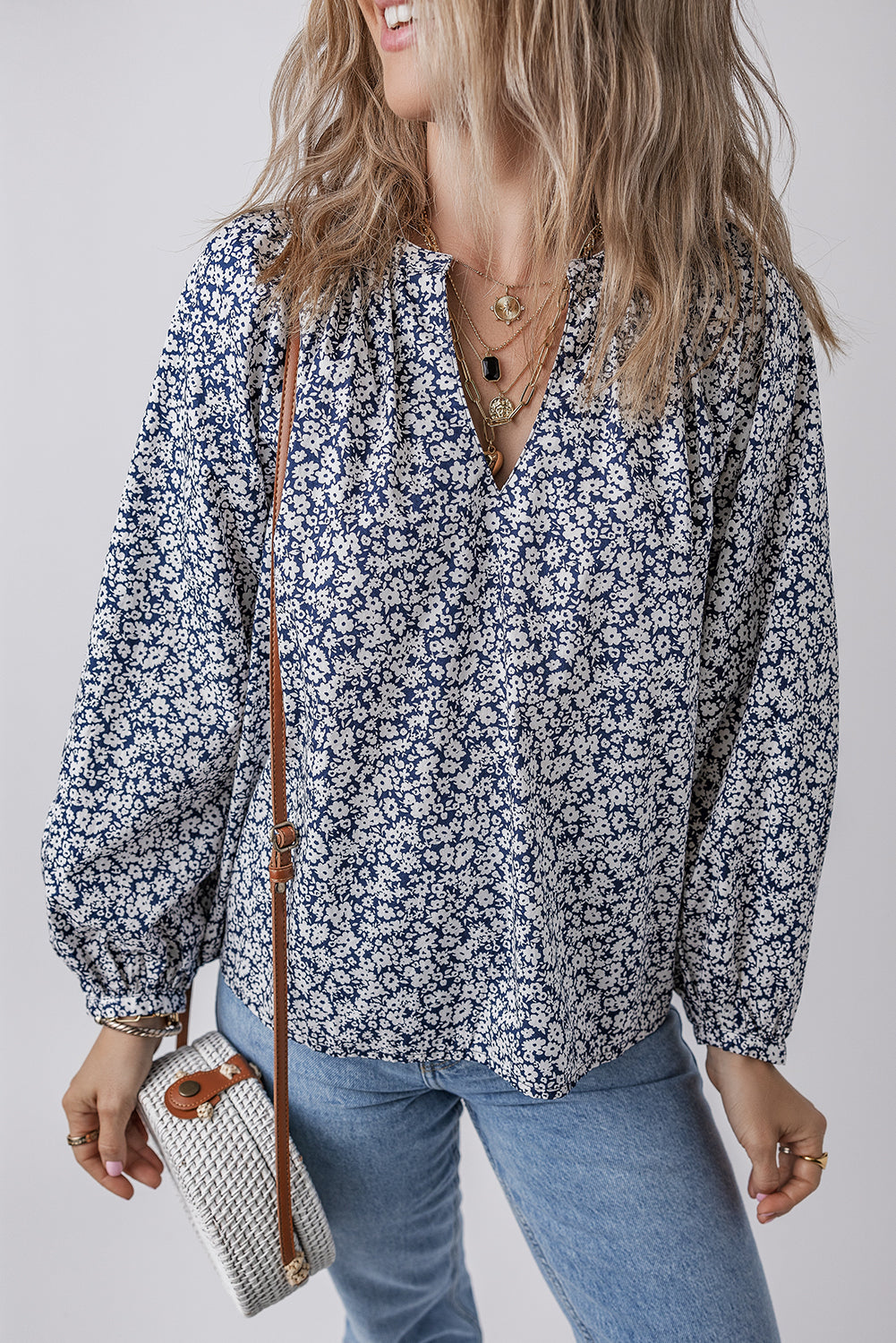 Blue Belle Floral Puff Sleeve Blouse