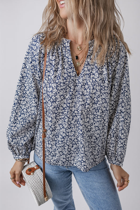 Blue Belle Floral Puff Sleeve Blouse
