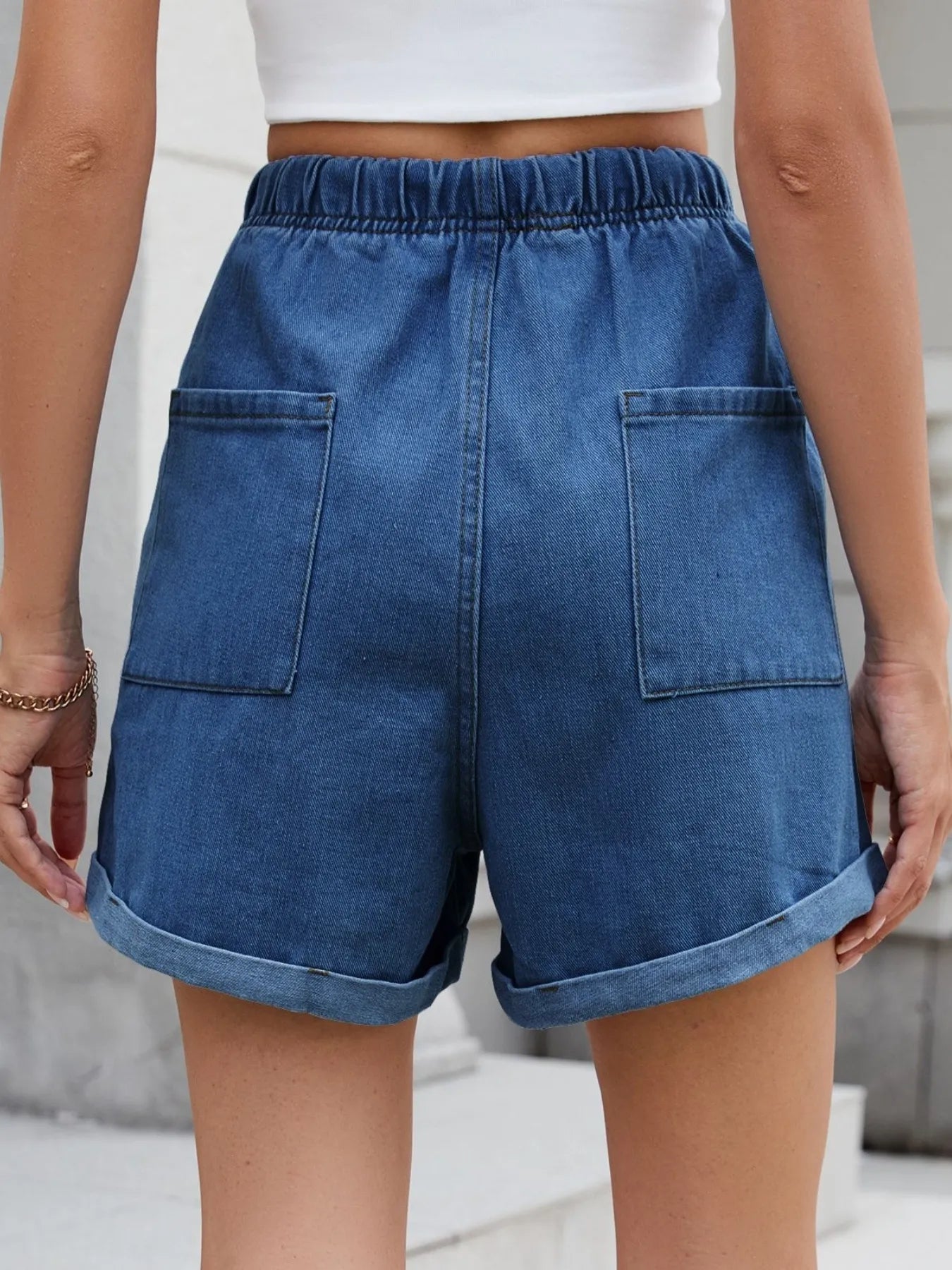 Drawstring Wash Denim Shorts - Bayou Curves