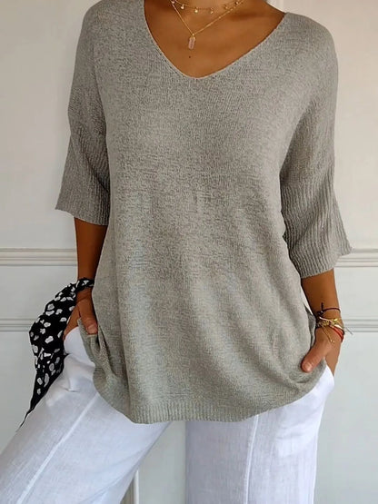 Full Size Relaxed Fit Ribbed Hem Sweater Plus Size - Bayou Curves