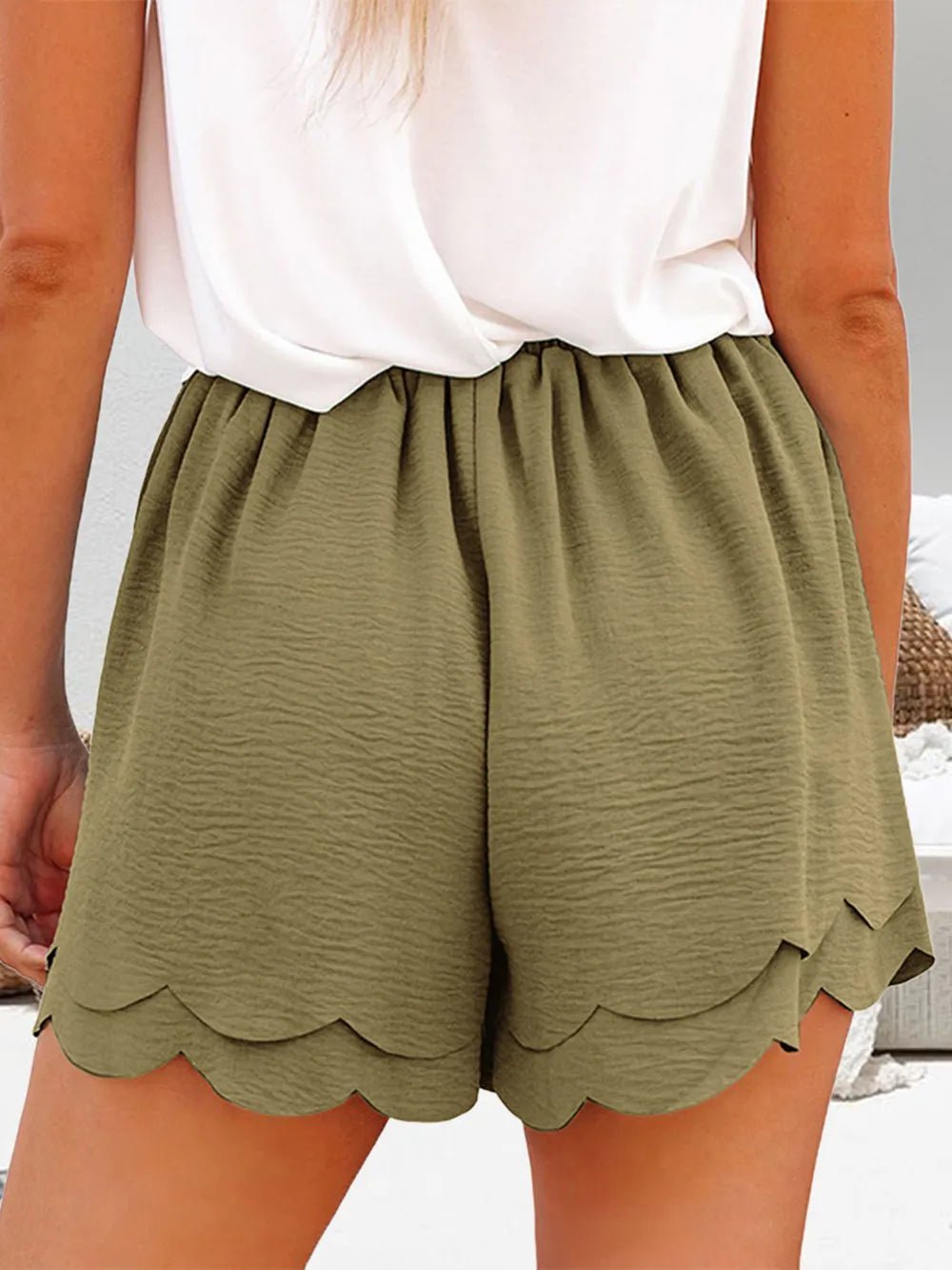 Tied Layered Scalloped Hem Shorts - Bayou Curves