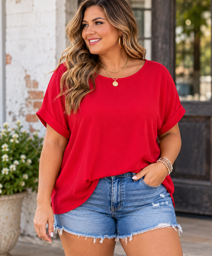 Simply Sassy Rolled Sleeve Top