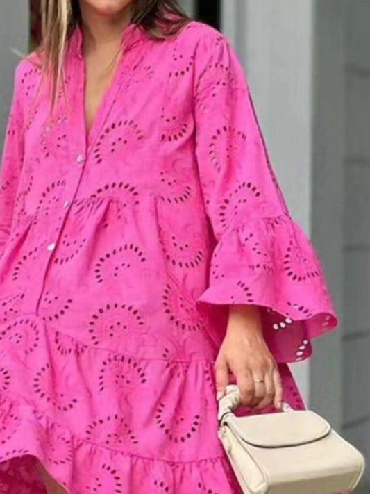 Full Size Eyelet Ruffled Hem Tiered Dress Plus Size - Bayou Curves