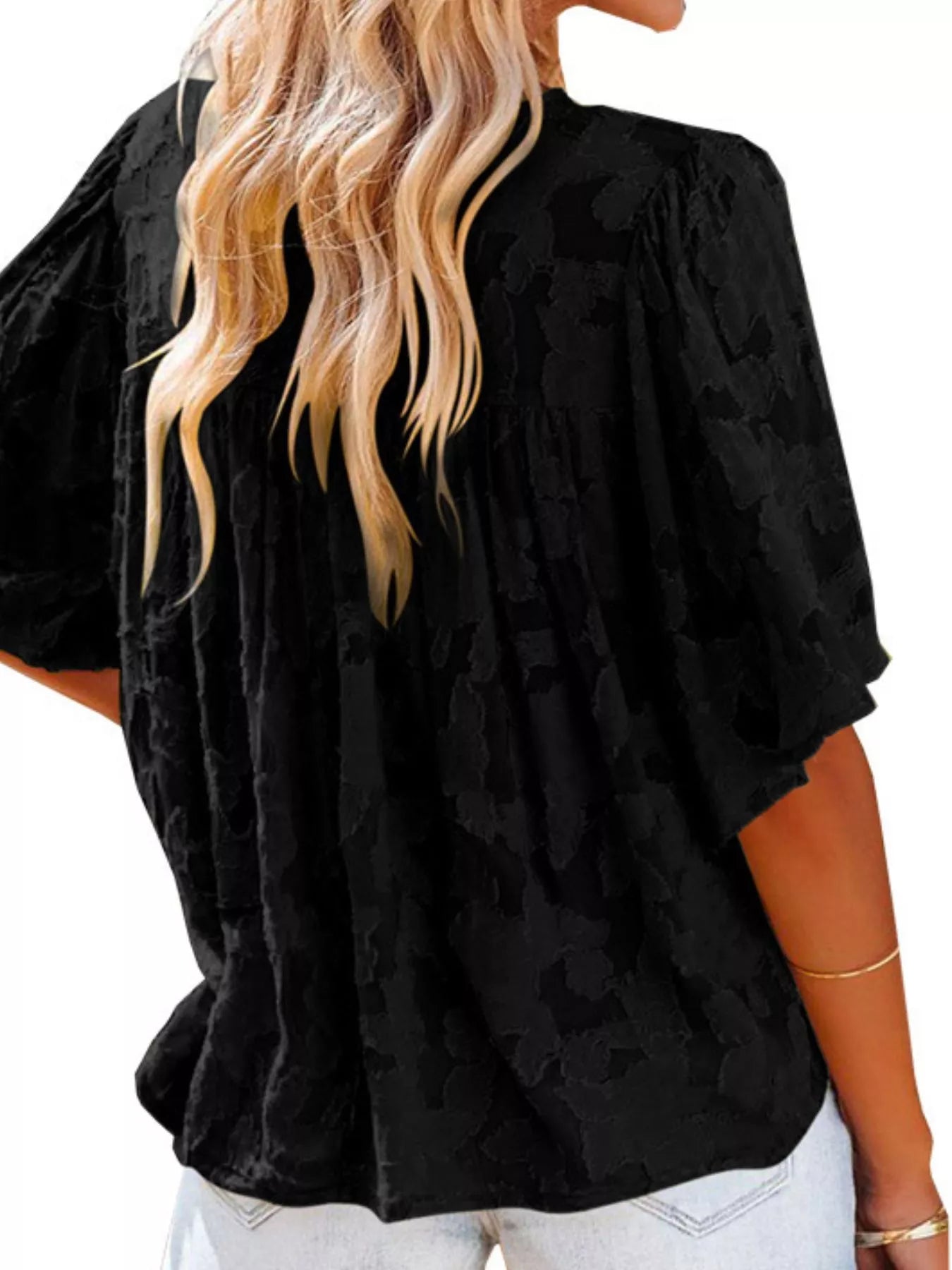 Full Size Textured V-Neck Button-Down Shirt Plus Size - Bayou Curves