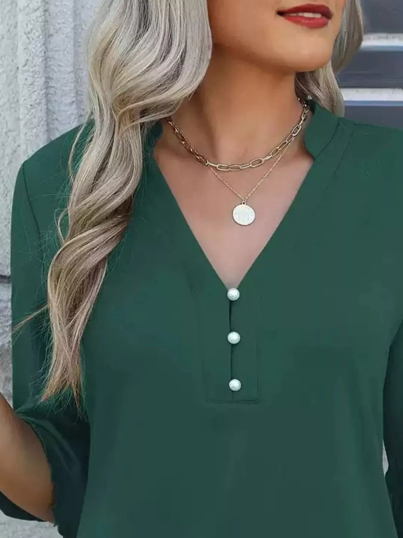 Full Size Notched Flounce Sleeve Blouse Plus Size - Bayou Curves