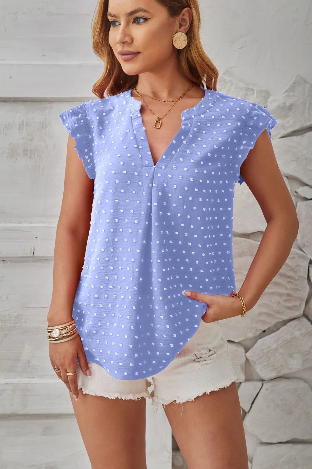 Swiss Dot Ruffled Cap Sleeve T-Shirt - Bayou Curves