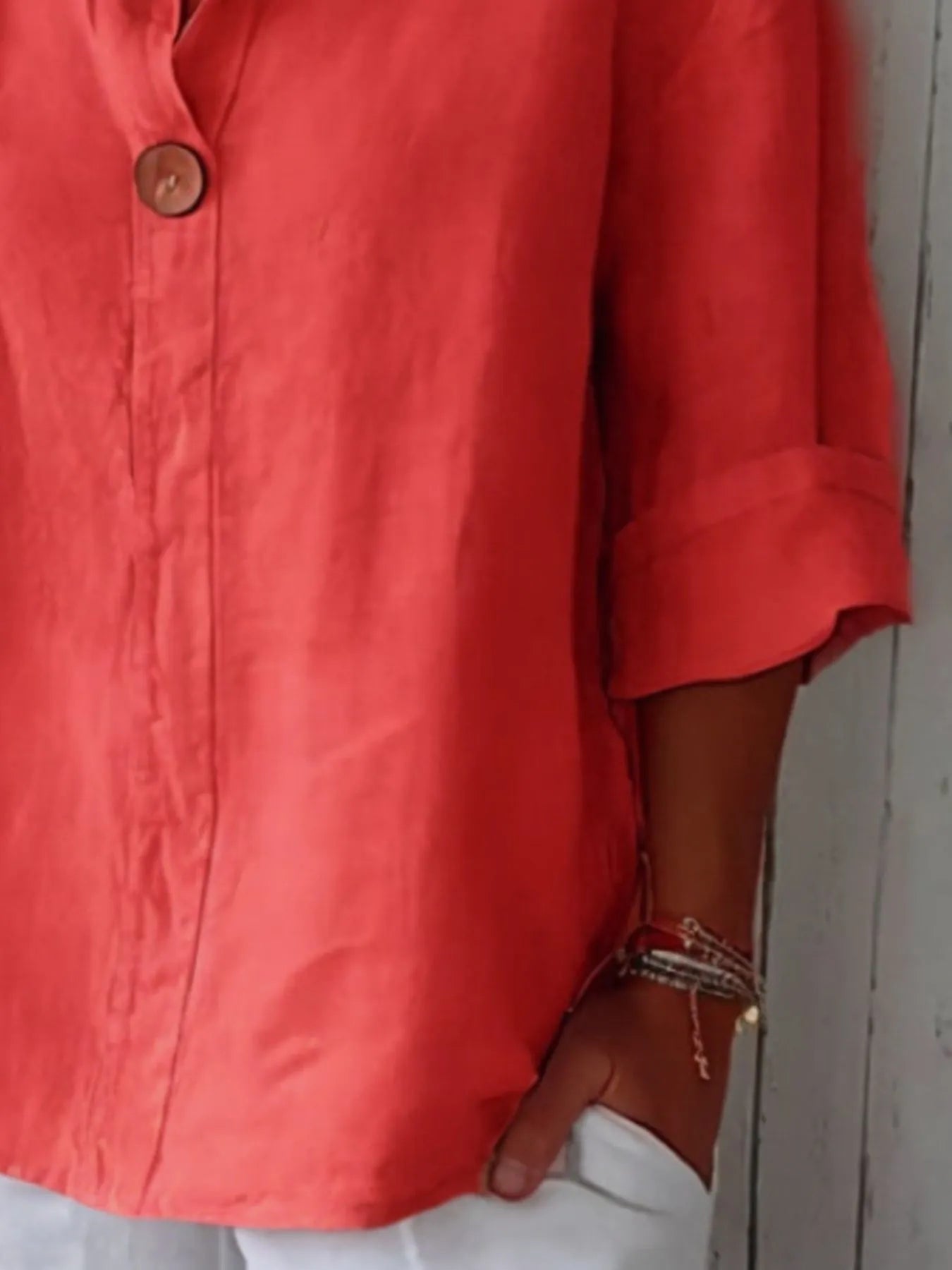 Full Size Linen Blend Notched Blouse Plus Size - Bayou Curves