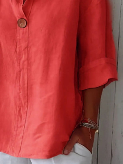 Full Size Linen Blend Notched Blouse Plus Size - Bayou Curves
